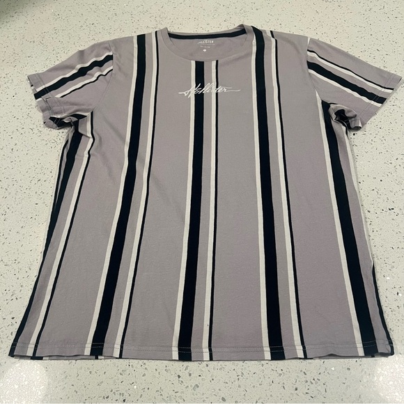 Hollister Other - Vintage HOLLISTER Gray White & Black Striped T-Shirt Tee Embroidered Logo | LRG